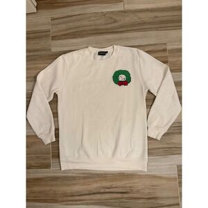 Peanuts Snoopy Christmas Sweatshirt Cream Fleece Pullover Large Holiday Graphic